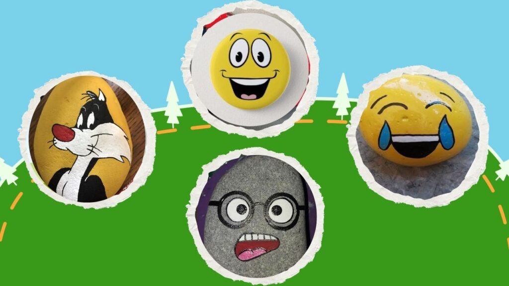 Cute Cartoon Faces Rock Painting Ideas