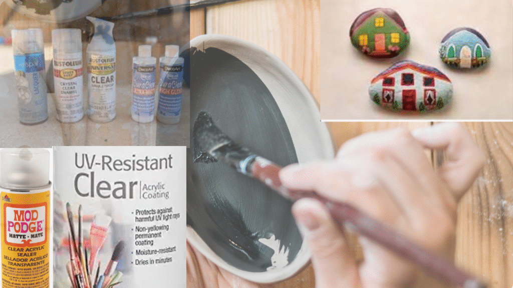 basic rock painting supplies acrylic paints brushes and sealant