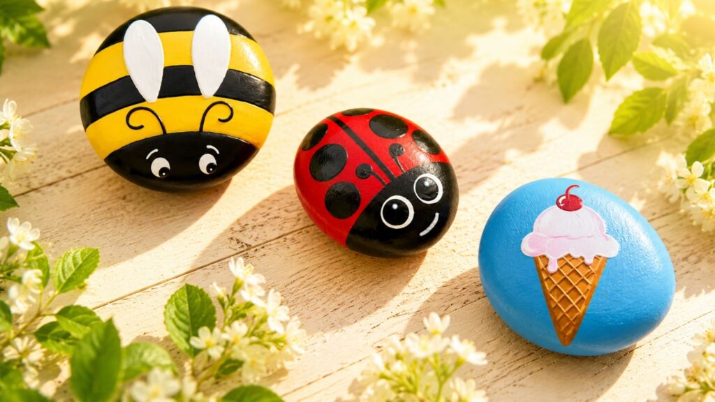 creative rock painting ideas bee ladybug ice cream popsicle for beginners