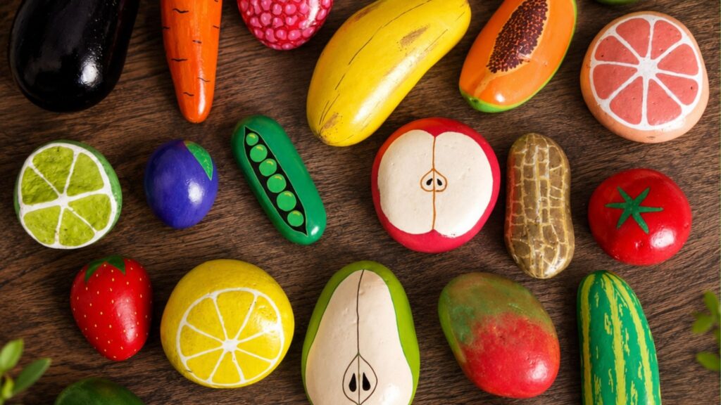 fruit inspired rock painting ideas watermelon strawberry pineapple cherry